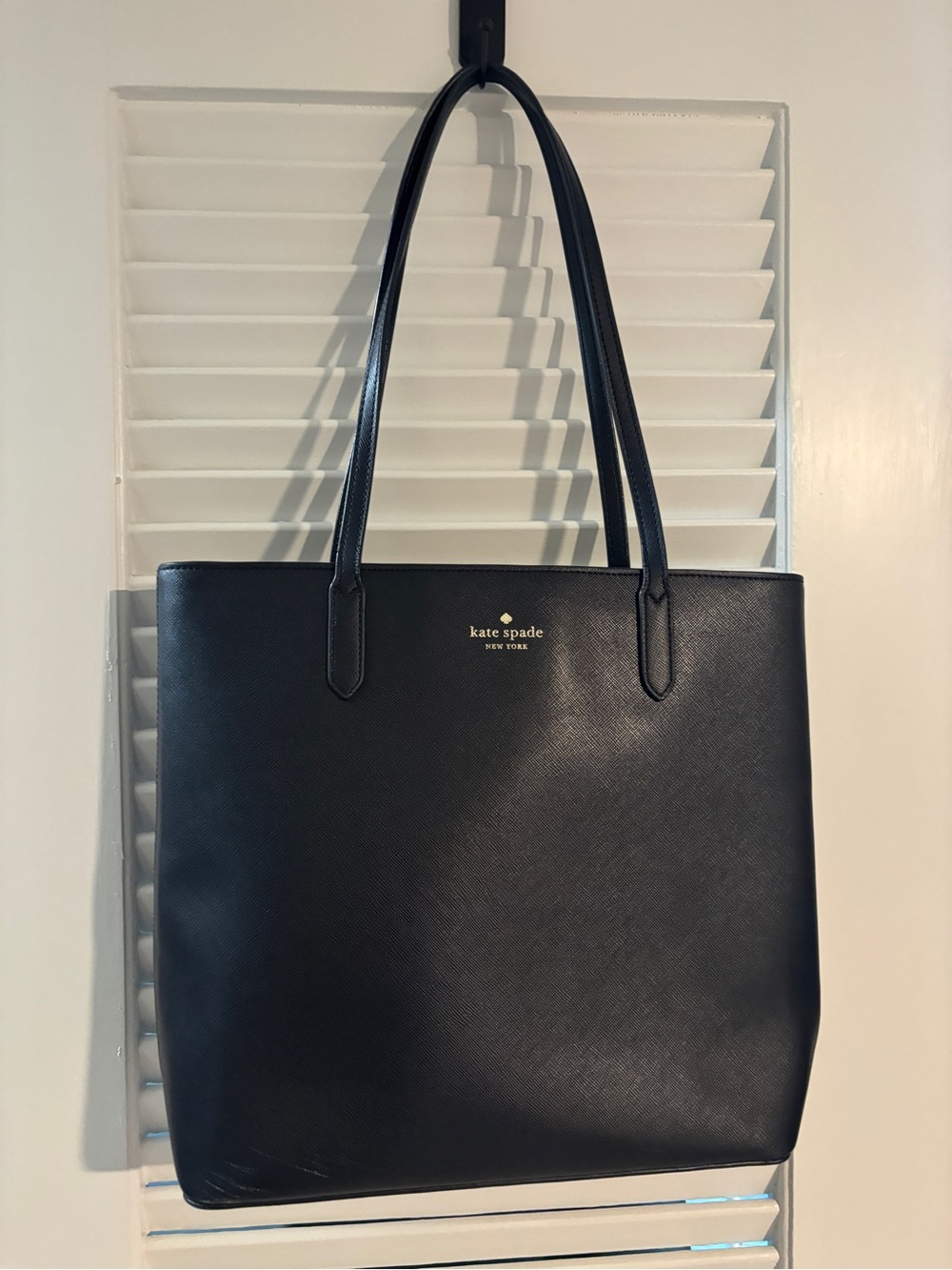 Kate Spade Black Leather Saffiano Tote with Gold Logo